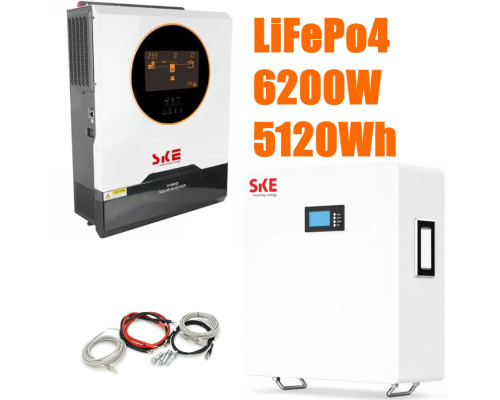 Комплект резервного живлення SKE PH21-6.2K 6200W + SKE SK-5120B LiFePO4 5 кВт·год, Wi-Fi