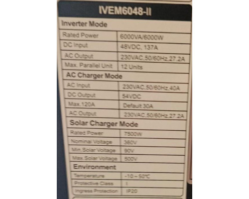 Гібридний інвертор Felicity Solar IVEM6048-II 6kW 48V MPPT WiFi