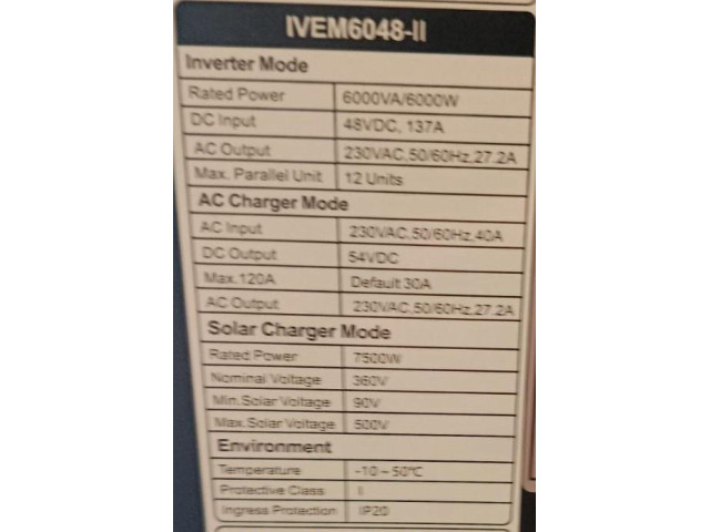 Гібридний інвертор Felicity Solar IVEM6048-II 6kW 48V MPPT WiFi