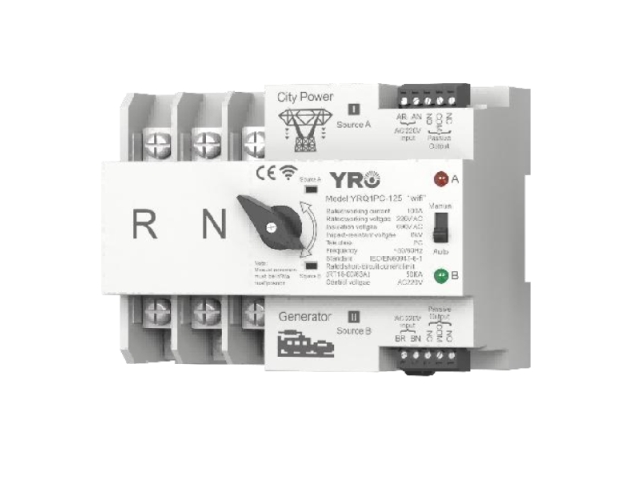 Автомат ввода резерва (АВР) трехполюсный YRQ2PC-125 Wifi ATS, 3P 125A 400V, E-Welink App на DIN-рейку для генераторов