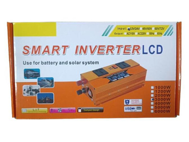 Преобразователь напряжения 3000Вт 12В на 220В LCD SMART ERYUAN ERYUAN