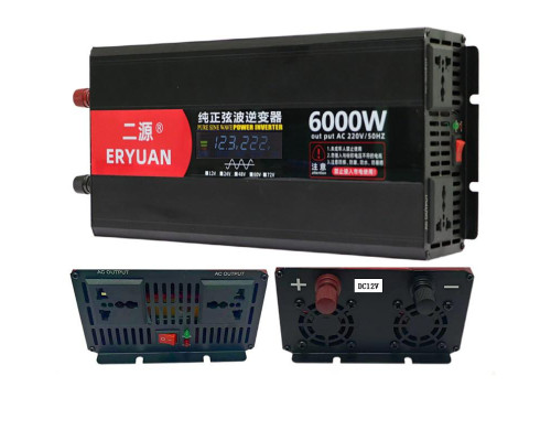 Преобразователь напряжения 6000W Чистый Синус 12V→220V LCD инвертор ERYUAN ERYUAN