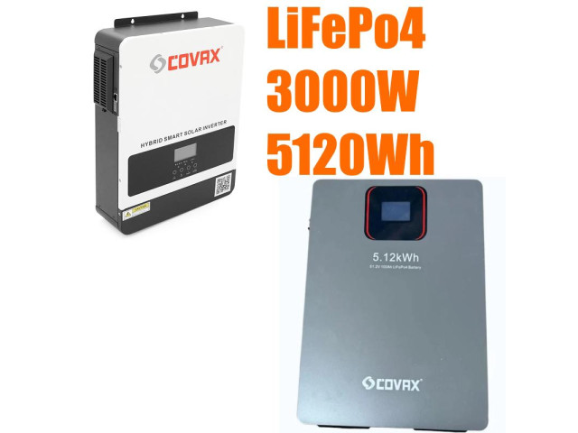 Комплект резервного живлення Covax 3.0 кВт + LiFePO4 акумулятор 24V 200Ah (5,12 кВт·год)