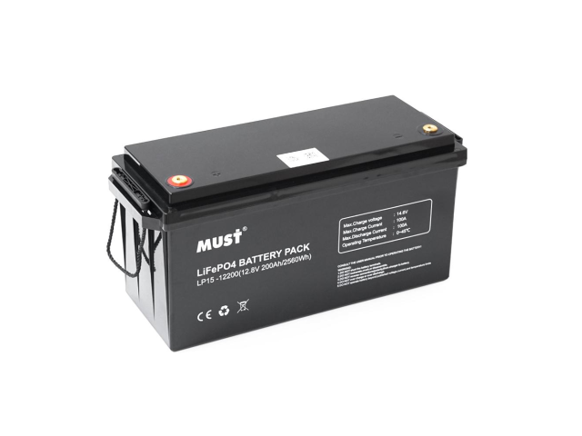 Акумуляторна батарея Must LiFePO4 LP15-12200 12,8V 200Ah, 2,56kWh, BMS100A@4S, 6000 cycles, 502x185x243, 23kg