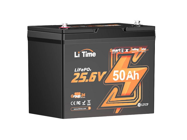 Акумулятор Li-TIME LiFePO4 25.6V 50Ач 1280Wh Bluetooth 5.0, 6000Cycles, BMS50A, ≤40mΩ, IP65, L206*B168*H211 mm, 9.6 kg
