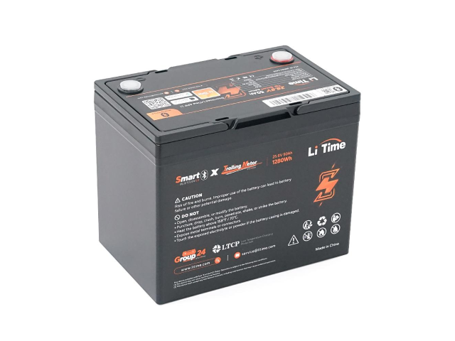 Акумулятор Li-TIME LiFePO4 25.6V 50Ач 1280Wh Bluetooth 5.0, 6000Cycles, BMS50A, ≤40mΩ, IP65, L206*B168*H211 mm, 9.6 kg