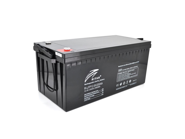 Акумуляторна батарея з bluetooth Ritar LiFePO4 12,8V 200Ah 2560Wh BMS100@4S ( 522 х 240 х 219 (224) ), 25,6kg Q1