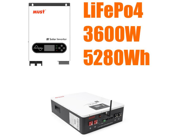 Комплект резервного живлення MUST 3.6 кВт + Смарт LiFePO4 акумулятор 24V 200Ah (5,12 кВт·год)