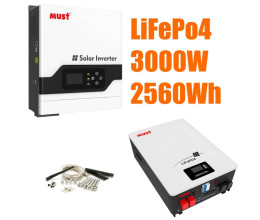 Комплект резервного питания MUST 3.0 кВт + Смарт LiFePO4 аккумулятор 24V 100Ah (2,56 кВт·ч)